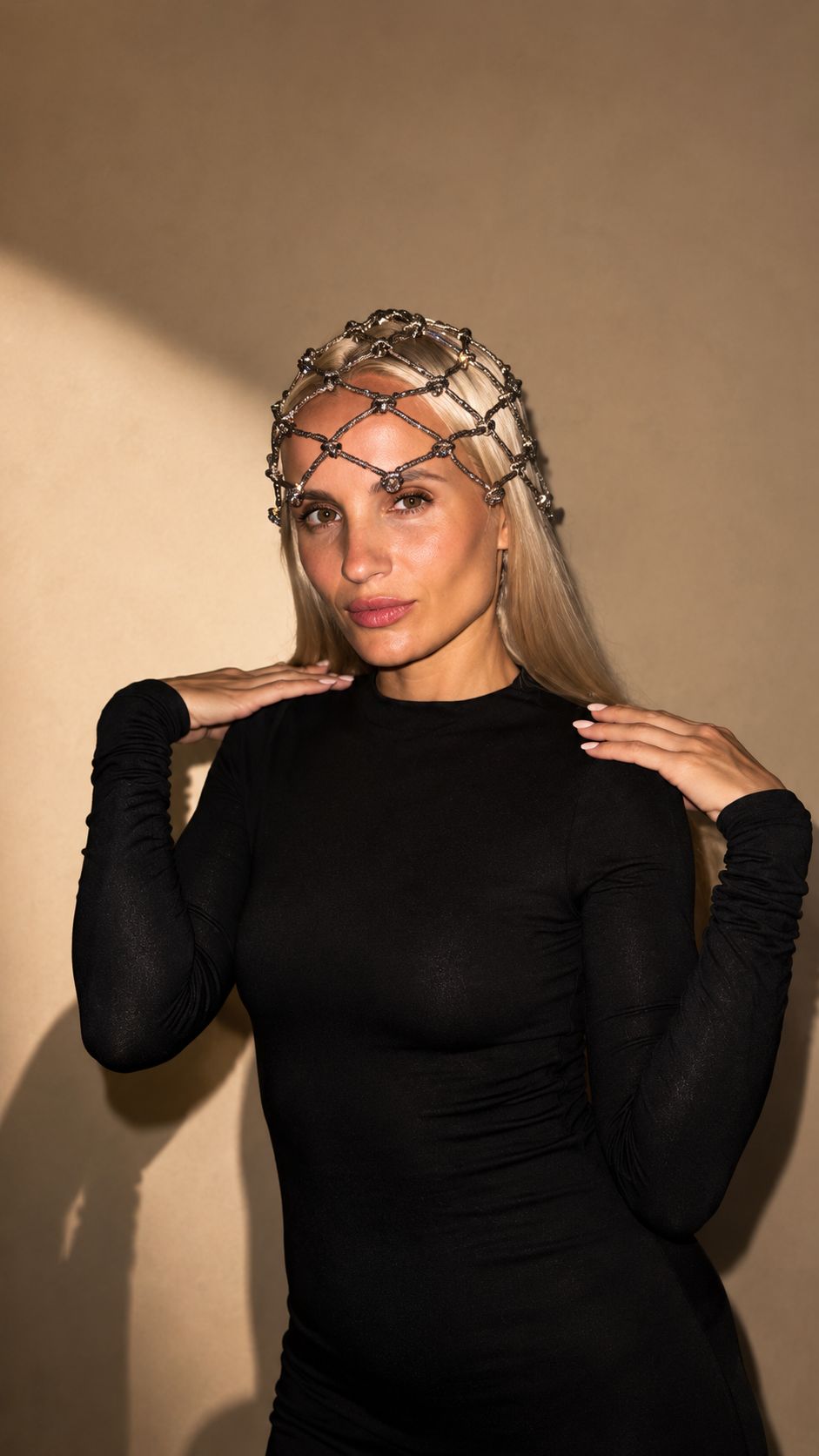 Crystal Rhinestone Hood Headpiece - Sparkly festival Mesh Bandana Hair Accessory