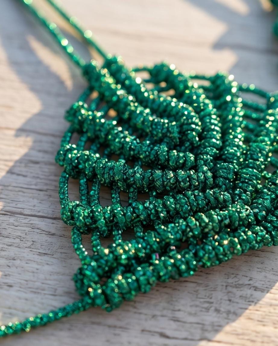 Rhinestone Bikini Set, Handmade Macrame Swimwear, Green Crystal Two Piece, Festival Beachwear, Custom Size