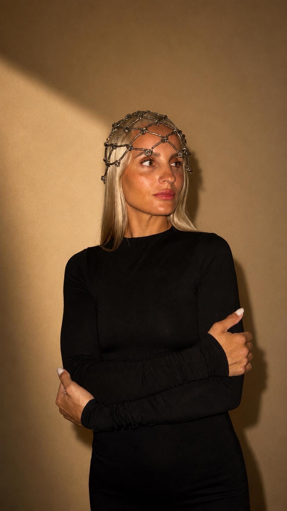 Rhinestone Cord Macrame Headpiece, Crystal Rope Hair Net, Festival Rave Headwear, Boho Hair Jewelry