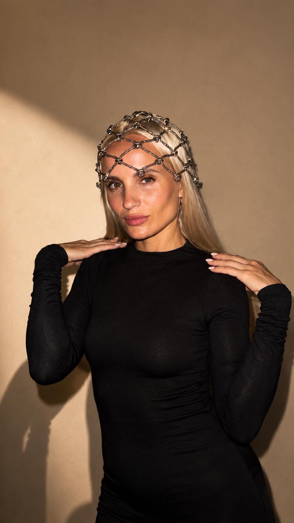Rhinestone Cord Macrame Headpiece, Crystal Rope Hair Net, Festival Rave Headwear, Boho Hair Jewelry