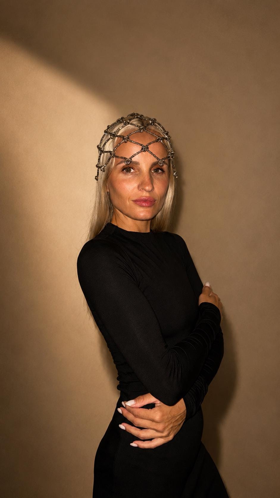 Rhinestone Cord Macrame Headpiece, Crystal Rope Hair Net, Festival Rave Headwear, Boho Hair Jewelry
