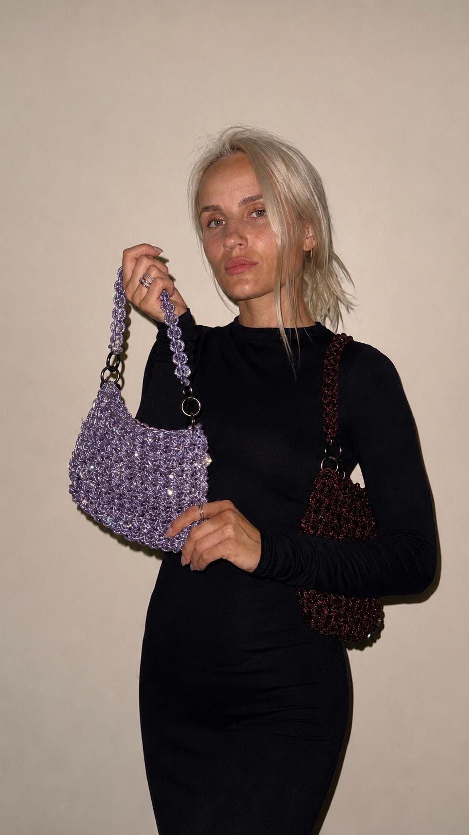 Rhinestone Evening Bag, Crystal Crochet Purse, Sparkly Shoulder Handbag, Wedding Party Accessory