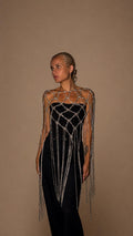 Rhinestone Cord Shoulder Cape, Crystal Macrame Bridal Epaulettes, Festival Statement Body Jewelry