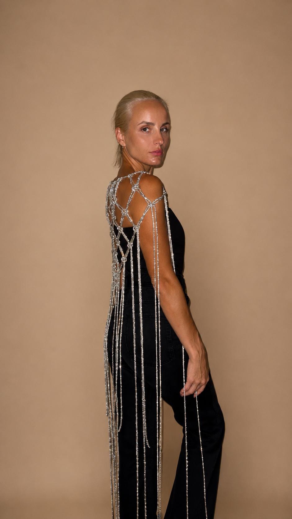Rhinestone Cord Shoulder Cape, Crystal Macrame Bridal Epaulettes, Festival Statement Body Jewelry