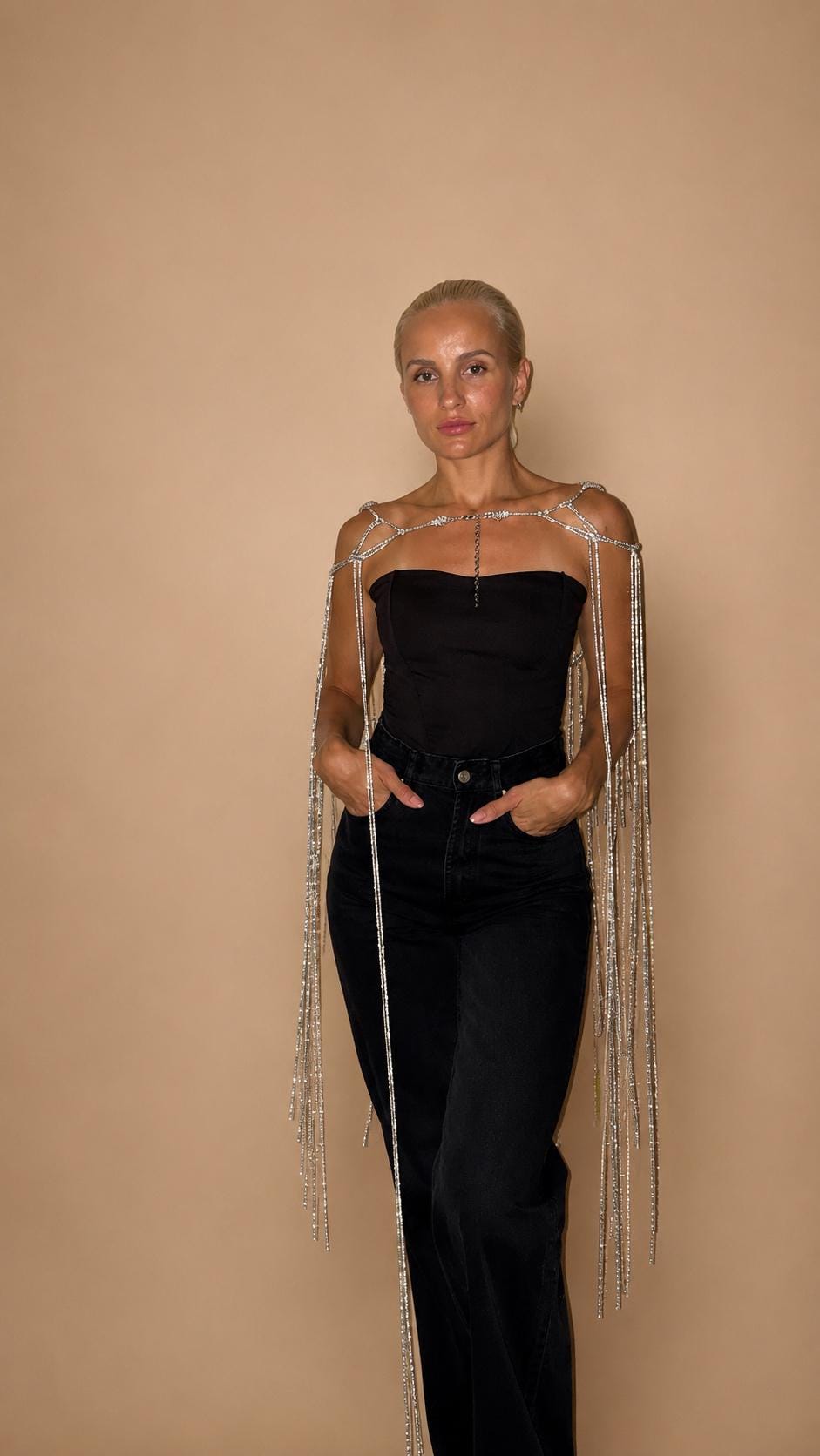 Rhinestone Cord Shoulder Cape, Crystal Macrame Bridal Epaulettes, Festival Statement Body Jewelry