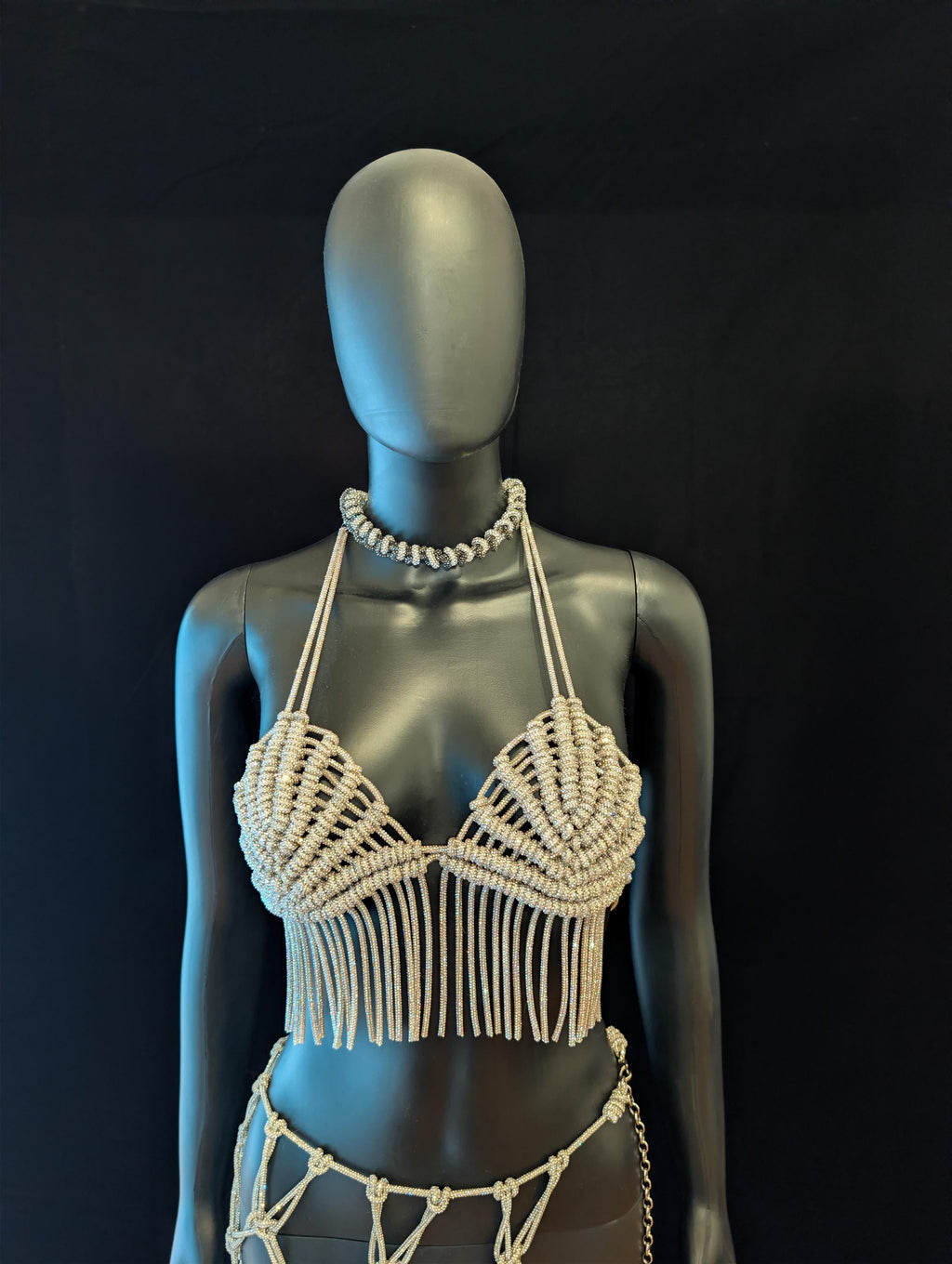 Handmade Rhinestone Halter Top, Crystal Fringe Bralette, Festival Outfit, Sparkly Macrame Top