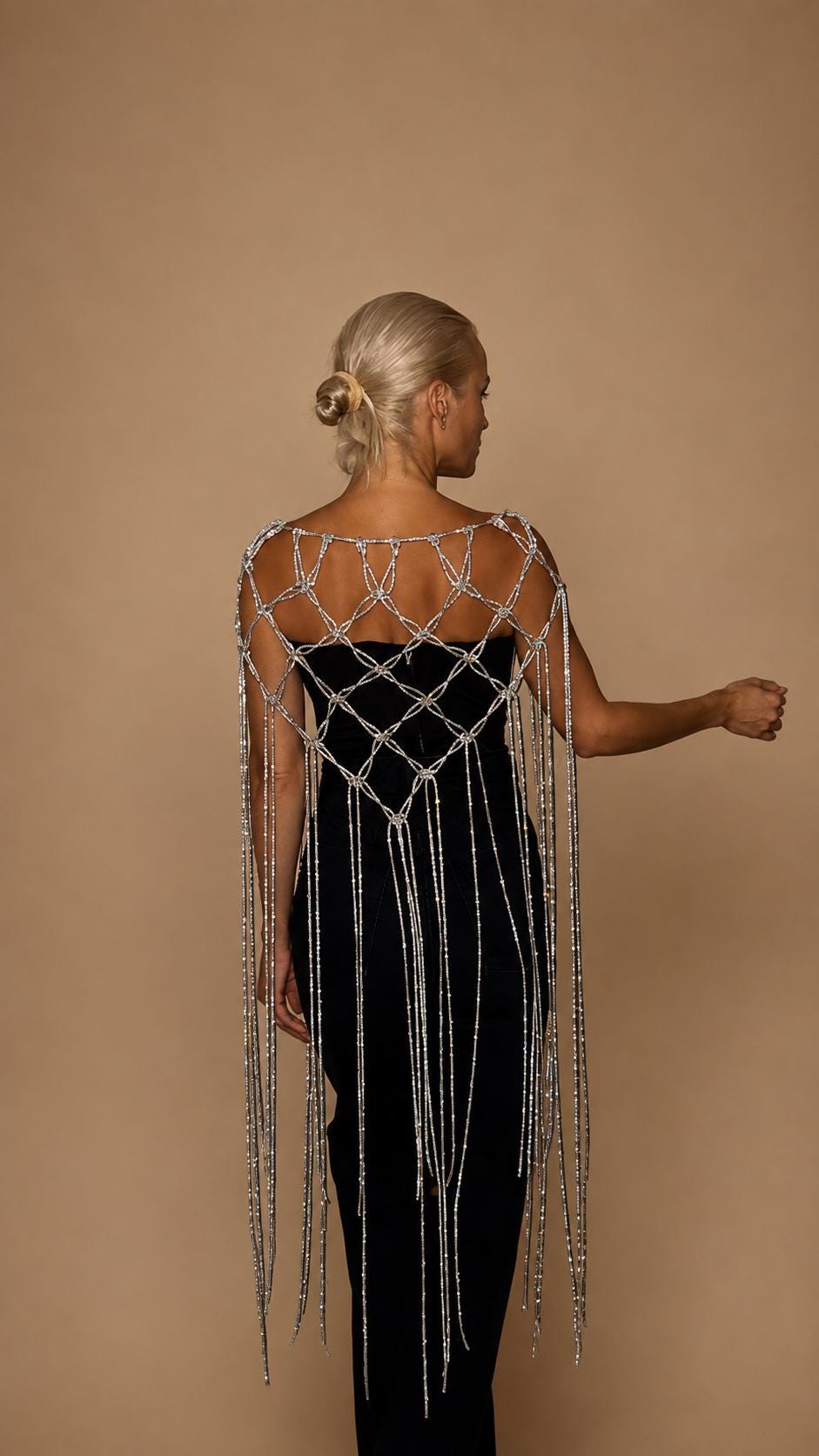 Rhinestone Cord Shoulder Cape, Crystal Macrame Bridal Epaulettes, Festival Statement Body Jewelry