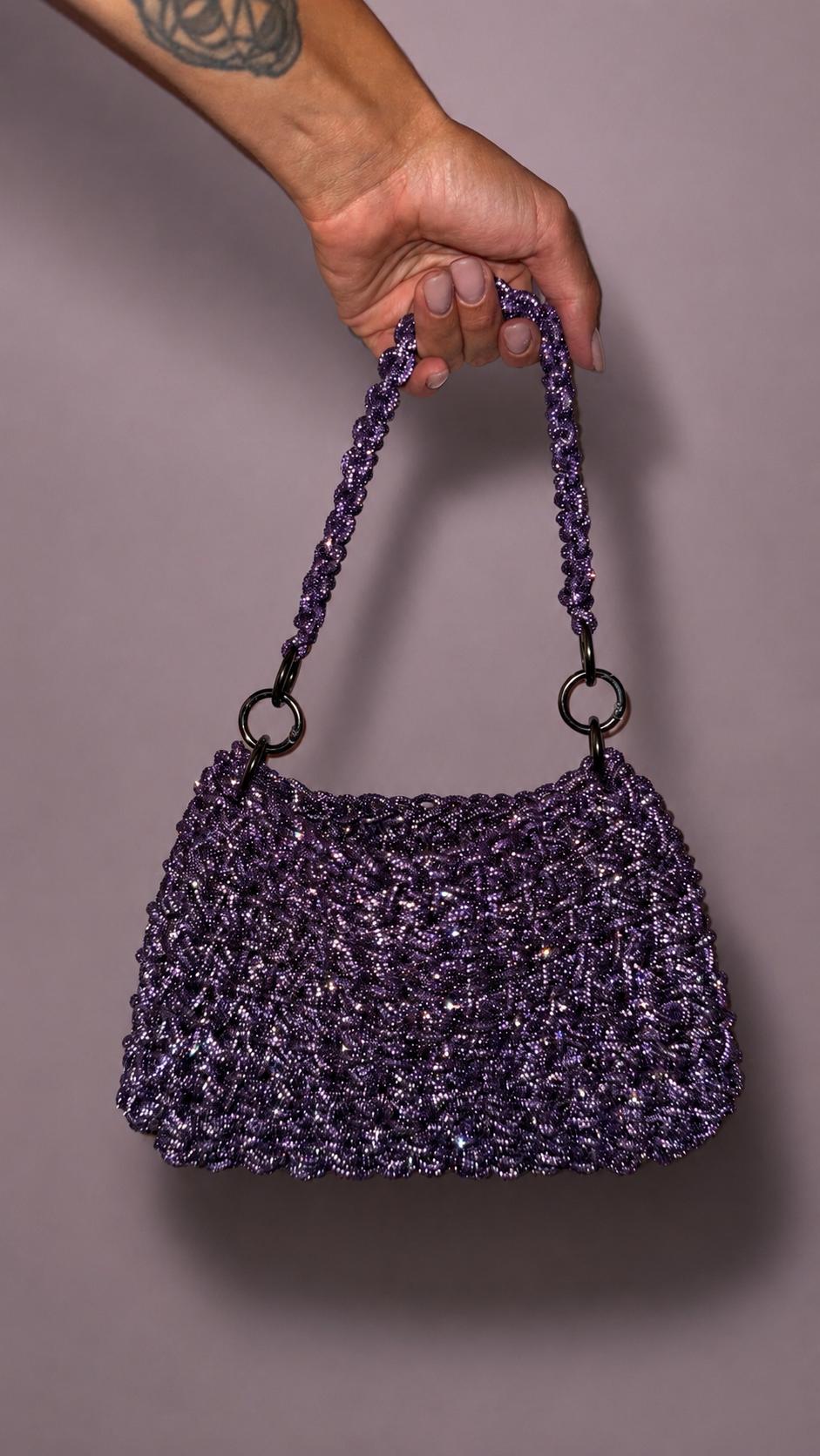 Rhinestone Evening Bag, Crystal Crochet Purse, Sparkly Shoulder Handbag, Wedding Party Accessory
