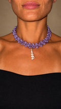 Handmade Lilac Rhinestone Choker Necklace, Natural Shell Pendant, Beach Glam Jewelry
