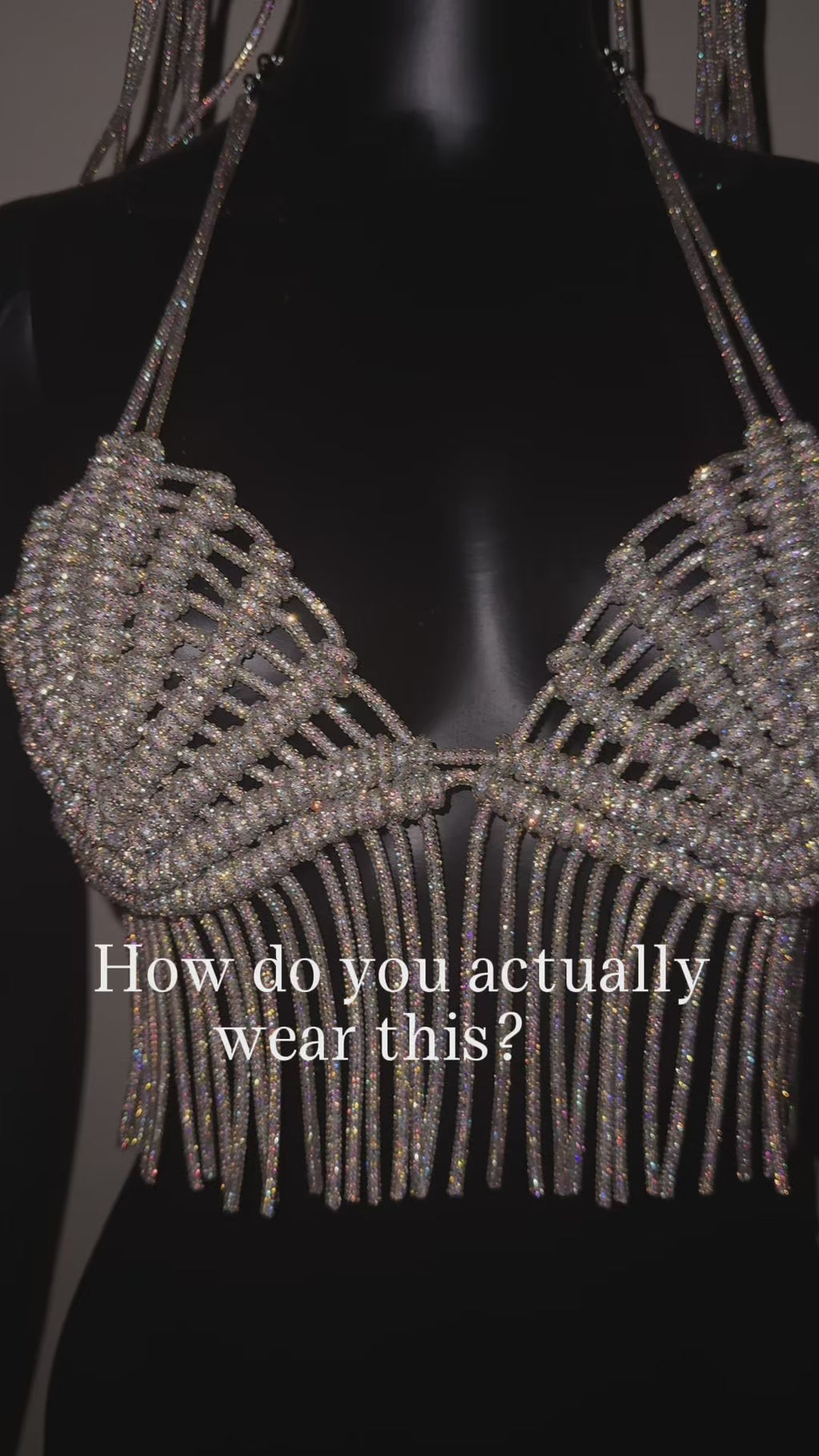 Luxury Rhinestone Macrame Top – Handcrafted Crystal Fringe Bralette & Festival Body Jewelry